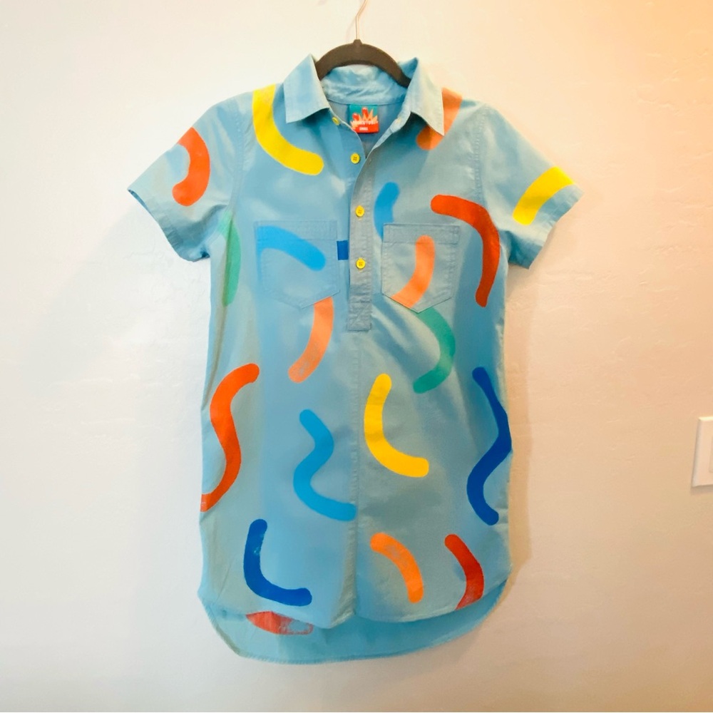 MOKUYOBI Chambray Blue Squiggle Shirtdress Women's Small